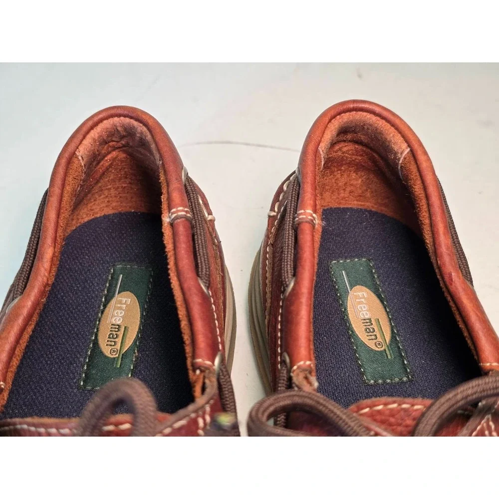 Freeman Jaffrey Men's Boat Shoes Size 10 M Brown Leather Comfort Dress‎ Lace Up